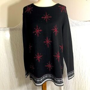 August Max Snowflakes Embroidered Sweater Top Woman Size 1X